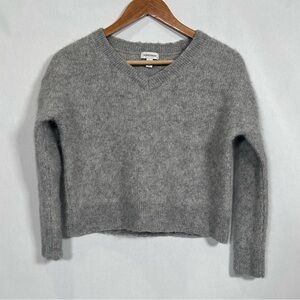 Nordstrom Fuzzy Textured Alpaca Blend Sparkly Gray V-Neck Sweater